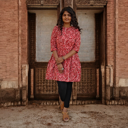 Red Blossom Cherry Tunic Top