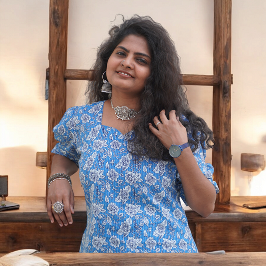 Blue Ocean Kantha Printed Kurti Top