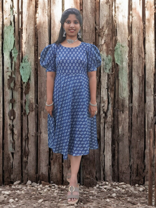 Navy Blue Hand Block Printed Dress